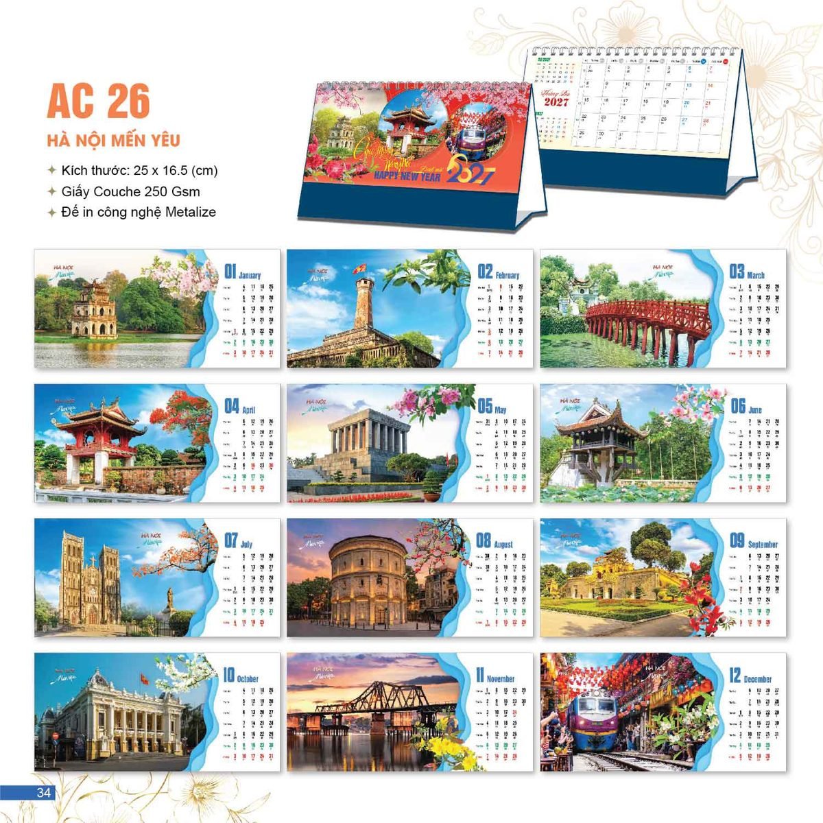 Lịch Bloc 2027 AC Mẫu AC26 - Hà Nội Mến Yêu (25 x 16 cm) Quà Tết Tri Ân Cán Bộ Nhân Viên Lịch Bloc 2027 AC Mẫu AC26 - Hà Nội Mến Yêu (25 x 16 cm) Quà Tết Tri Ân Cán Bộ Nhân Viên in logo doanh nghiệp quà tặng Tết tại Quà Tặng Nhân Viên SG