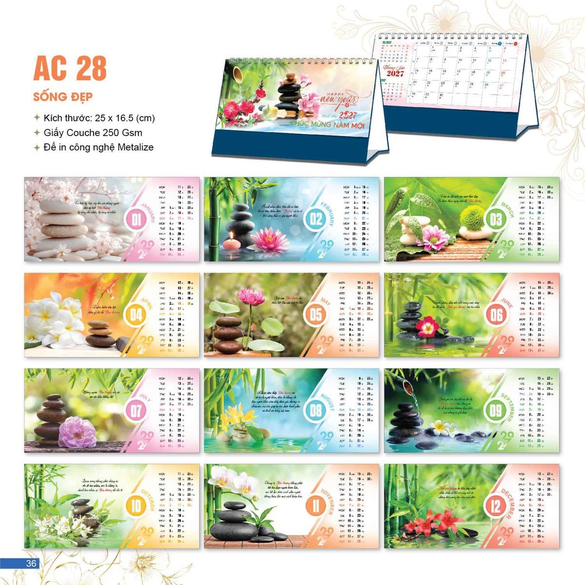 Lịch Bloc 2027 AC Mẫu AC28 - Sống Đẹp (25 x 16 cm) Quà Tết Tri Ân Cán Bộ Nhân Viên Lịch Bloc 2027 AC Mẫu AC28 - Sống Đẹp (25 x 16 cm) Quà Tết Tri Ân Cán Bộ Nhân Viên in logo doanh nghiệp quà tặng Tết tại Quà Tặng Nhân Viên SG