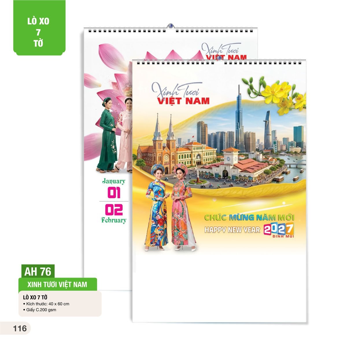 Lịch Treo Tường Lò Xo 7 Tờ 2027 AH Mẫu AH76 (40 x 60cm) Quà Tết Tri Ân Cán Bộ Nhân Viên Lịch Treo Tường Lò Xo 7 Tờ 2027 AH Mẫu AH76 (40 x 60cm) Quà Tết Tri Ân Cán Bộ Nhân Viên in logo doanh nghiệp quà tặng Tết tại Quà Tặng Nhân Viên SG