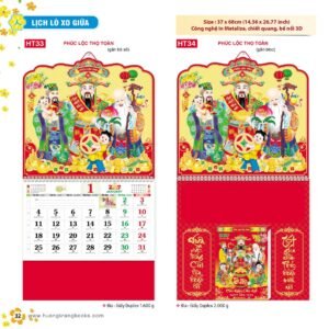 Lịch Treo Tường Lò Xo 2027 HT Mẫu HT33 - Phúc Lộc Thọ (37 x 68cm) Quà Tết Tri Ân Cán Bộ Nhân Viên in logo doanh nghiệp quà tặng Tết tại Quà Tặng Nhân Viên SG