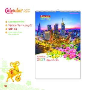 Lịch Treo Tường Lò Xo 2027 MT Mẫu MT15 (40 x 60cm) Quà Tết Tri Ân Cán Bộ Nhân Viên in logo doanh nghiệp quà tặng Tết tại Quà Tặng Nhân Viên SG