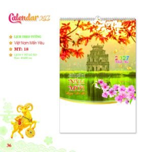 Lịch Treo Tường Lò Xo 2027 MT Mẫu MT18 (40 x 60cm) Quà Tết Tri Ân Cán Bộ Nhân Viên in logo doanh nghiệp quà tặng Tết tại Quà Tặng Nhân Viên SG