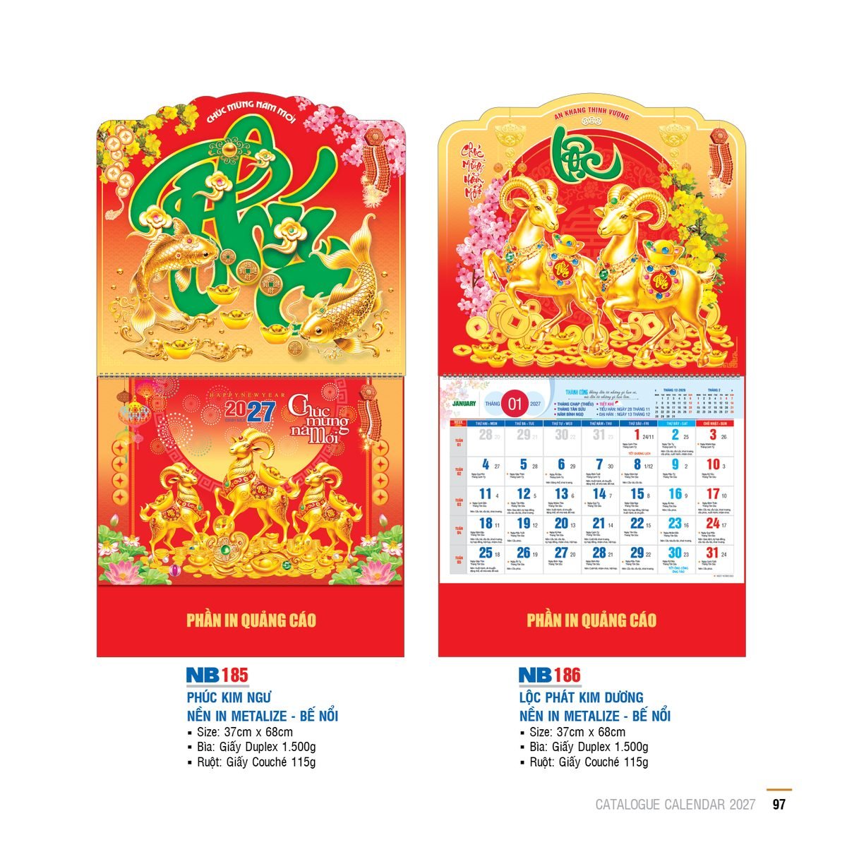 Lịch Bìa Treo 2027 NB Mẫu NB185 (29 x 41 cm) Quà Tết Tri Ân Cán Bộ Nhân Viên Lịch Bìa Treo 2027 NB Mẫu NB185 (29 x 41 cm) Quà Tết Tri Ân Cán Bộ Nhân Viên in logo doanh nghiệp quà tặng Tết tại Quà Tặng Nhân Viên SG