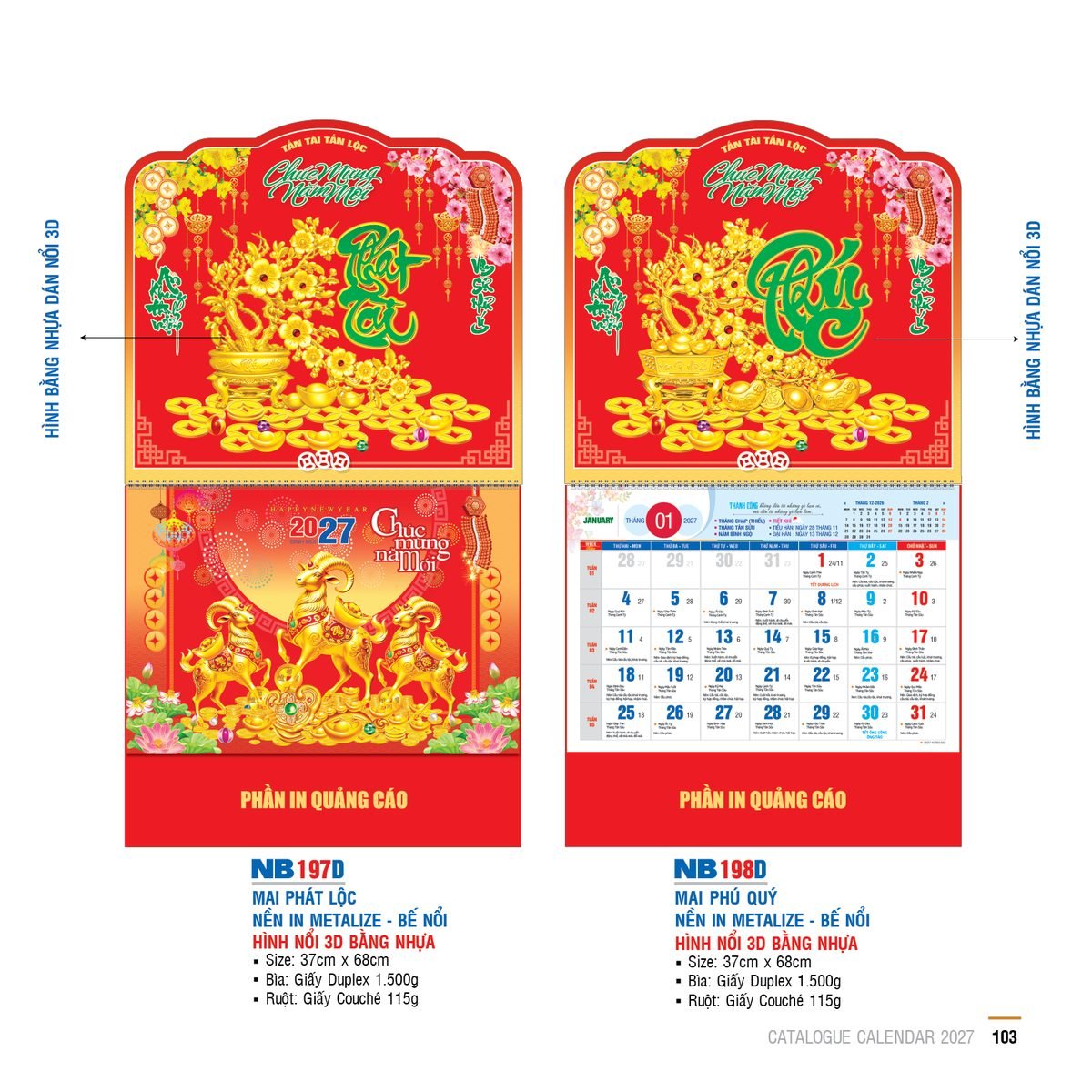 Lịch Bìa Treo 2027 NB Mẫu NB197D (29 x 41 cm) Quà Tết Tri Ân Cán Bộ Nhân Viên Lịch Bìa Treo 2027 NB Mẫu NB197D (29 x 41 cm) Quà Tết Tri Ân Cán Bộ Nhân Viên in logo doanh nghiệp quà tặng Tết tại Quà Tặng Nhân Viên SG