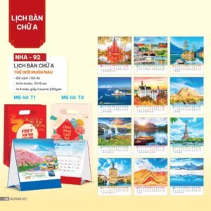 Lịch Bàn Chữ A 2027 NHA Mẫu NHA92 - Thế Giới Muôn Màu (17 x 19cm) Quà Tết Tri Ân Cán Bộ Nhân Viên in logo doanh nghiệp quà tặng Tết tại Quà Tặng Nhân Viên SG