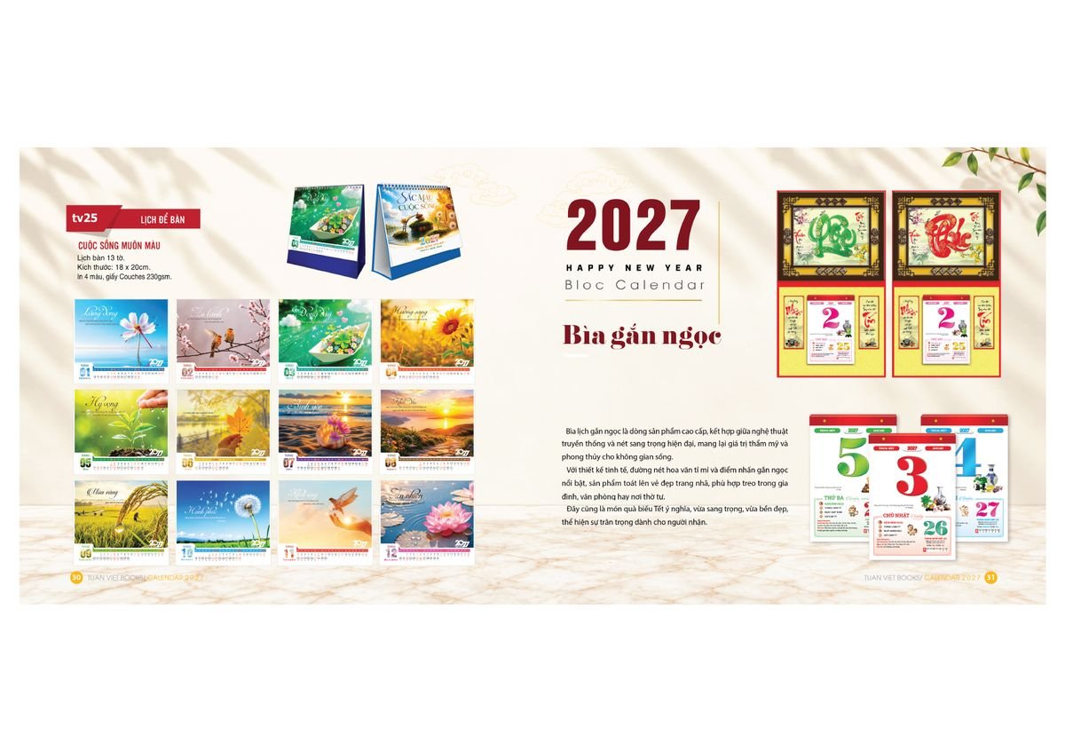 Lịch Bìa Treo Gắn Bloc 2027 Tuấn Việt TV16 Quà Tết Tri Ân Cán Bộ Nhân Viên Lịch Bìa Treo Gắn Bloc 2027 Tuấn Việt TV16 Quà Tết Tri Ân Cán Bộ Nhân Viên